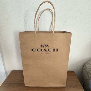 COACH New York Store Empty Shopping Paper Bag w/Handles 10” x 8” x 4.5” tan blue